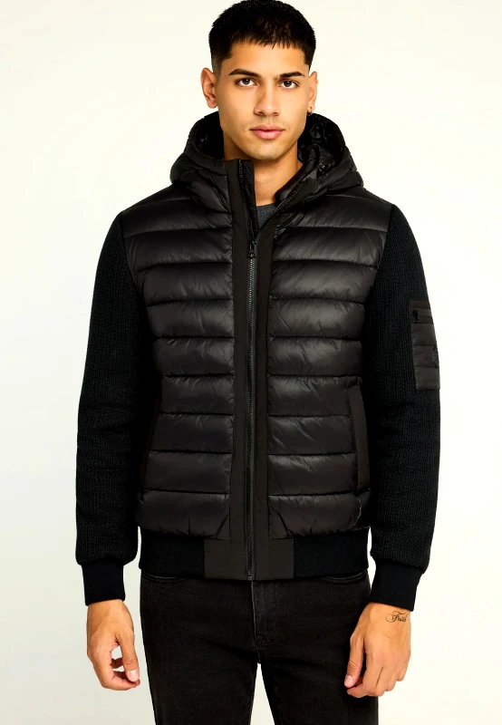 FUNKY BUDDHA Ανδρικό puffer μπουφάν με κουκούλα και πλεκτά μανίκια