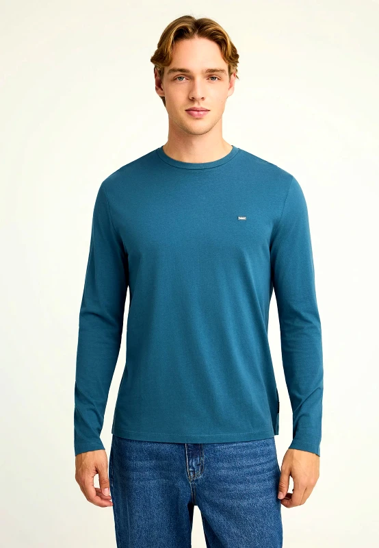 FUNKY BUDDHA Μακρυμάνικη μονόχρωμη μπλούζα με διακριτικό λογότυπο