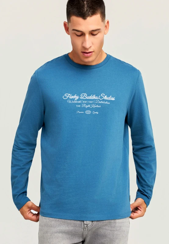 FUNKY BUDDHA Μακρυμάνικο T-shirt με Funky Buddha τύπωμα στο στήθος