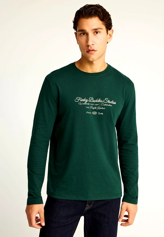 FUNKY BUDDHA Μακρυμάνικο T-shirt με Funky Buddha τύπωμα στο στήθος