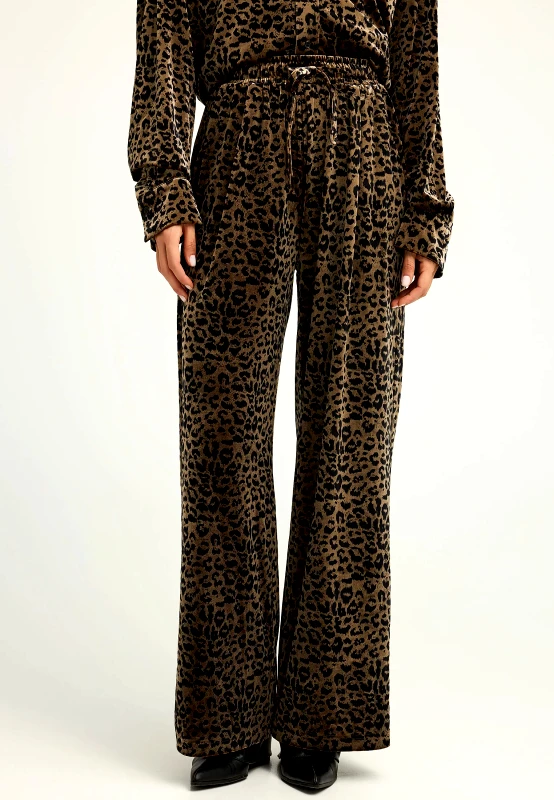 FUNKY BUDDHA Βελουτε παντελόνι φόρμας με animal print