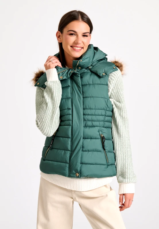 FUNKY BUDDHA Αμάνικο καπιτονέ puffer μπουφάν με αποσπώμενη γούνα