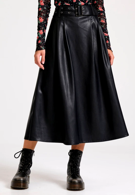 FUNKY BUDDHA Midi φούστα με πιέτες από οικολογικό δέρμα (PU)