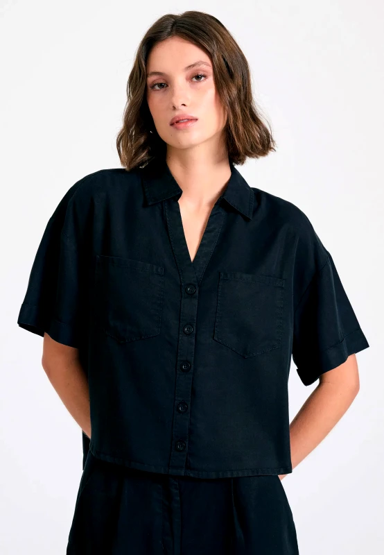 FUNKY BUDDHA Loose fit lyocell garment dyed πουκάμισο