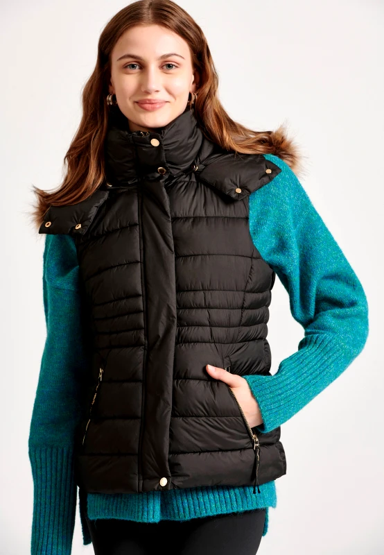 FUNKY BUDDHA Αμάνικο καπιτονέ puffer μπουφάν με αποσπώμενη γούνα