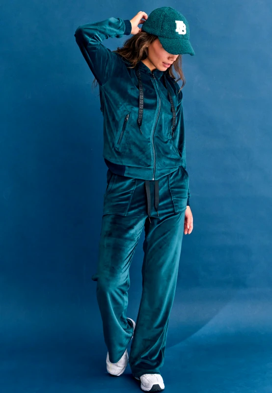 FUNKY BUDDHA Flare fit παντελόνι φόρμας σε βελουτέ ύφασμα