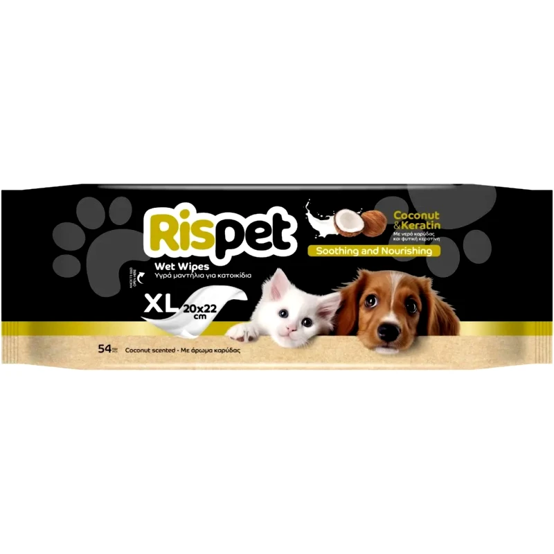 Rispet RisPet Υγρά Μαντηλάκια Για Κατοικίδια Coconut & Keratin 54τεμ