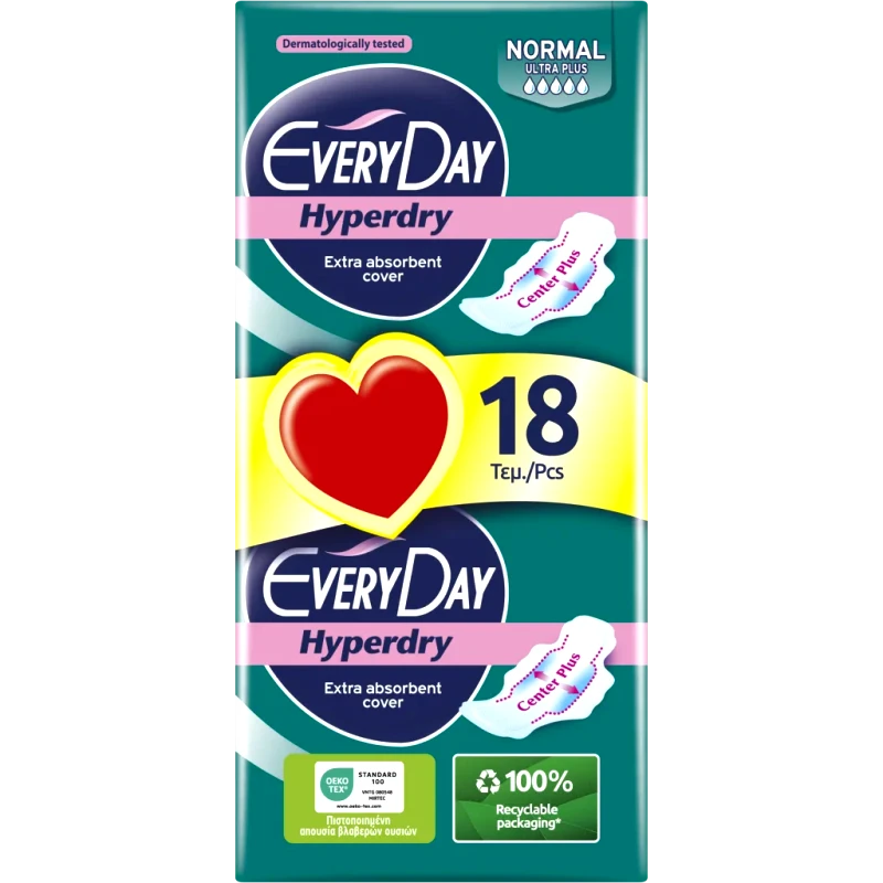 EveryDay Σερβιέτες EveryDay Hyperdry NORMAL Ultra Plus Center Plus Οικονομική Συσκευασία 18τεμ.