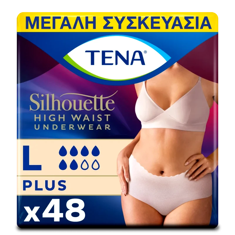 Tena TENA Silhouette Plus Κρεμ Large Ψηλόμεσο 95-125cm, 48τεμ (6*8τεμ)