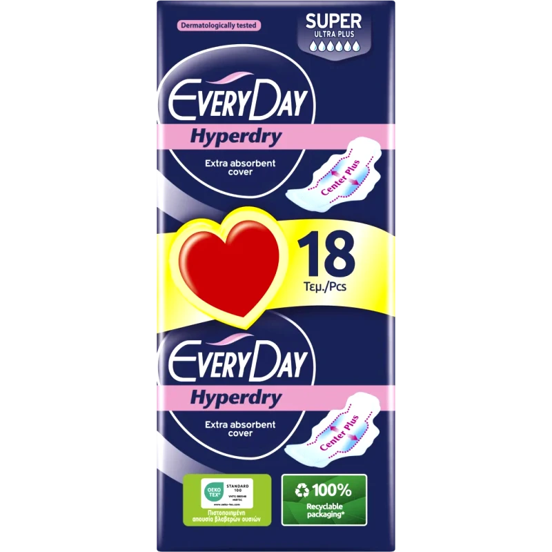 EveryDay Σερβιέτες EveryDay Hyperdry SUPER Ultra Plus Center Plus Οικονομική Συσκευασία 18τεμ.
