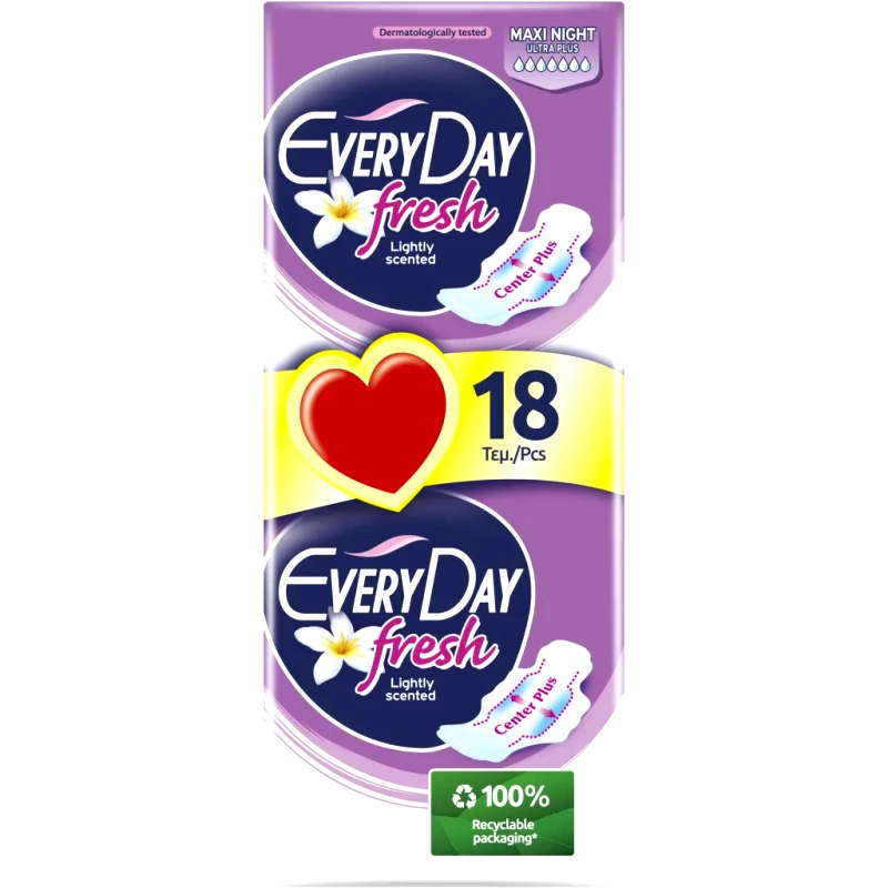 EveryDay Σερβιέτες EveryDay Fresh MAXI NIGHT Ultra Plus Οικονομική Συσκευασία 18τεμ