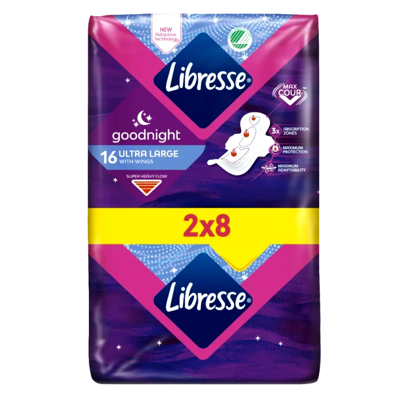 Libresse Libresse Goodnight Ultra Large+ Duo Pack Σερβιέτες Με Φτερά 16τμχ