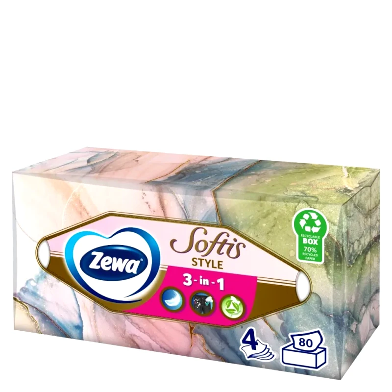 Zewa Χαρτομάντηλα επιτραπέζια Zewa Softis Style 4φυλλα 80τμχ