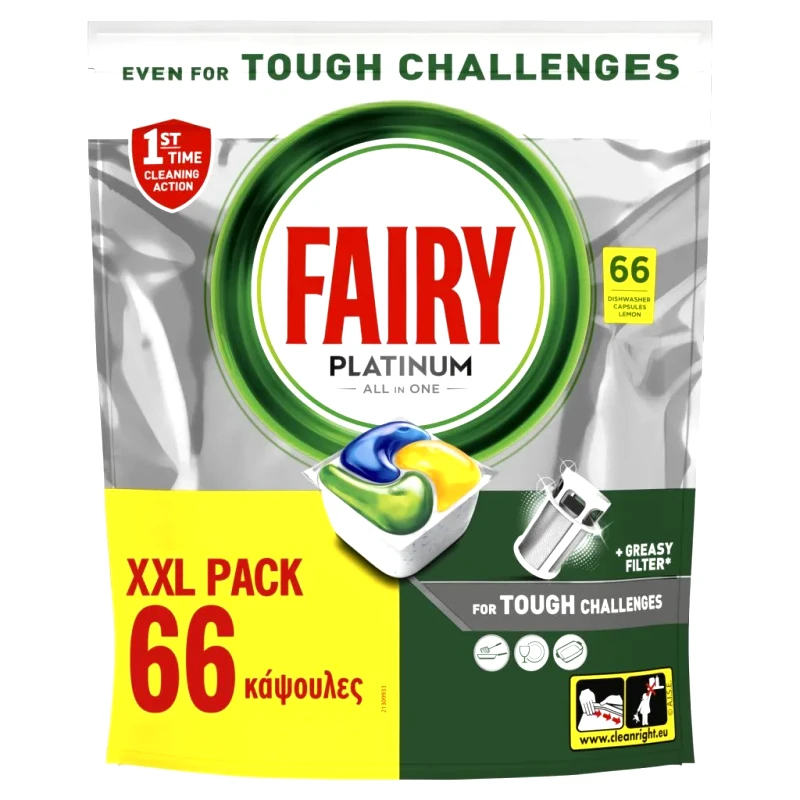 Fairy Fairy Platinum All In One Κάψουλες Πλυντηρίου Πιάτων Λεμόνι 66τεμ