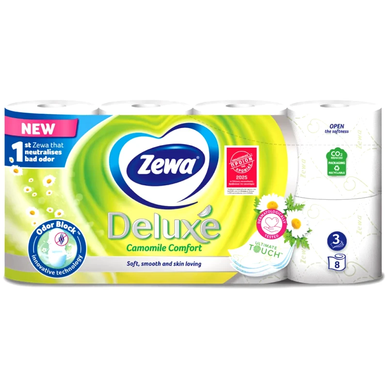 Zewa Χαρτί υγείας Zewa Deluxe Camomile με άρωμα 3φυλλο 8 ρολά