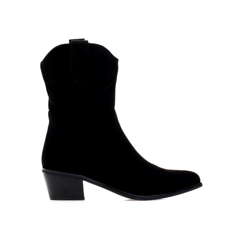 Μποτάκια μαύρα σουέτ cowboy με φερμουάρ ΜΑΥΡΟ