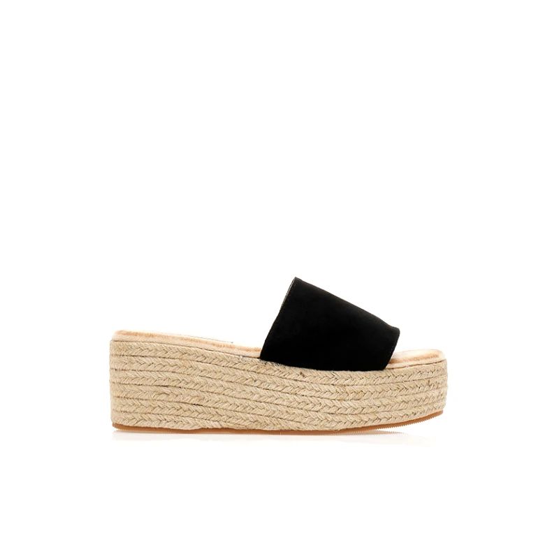 Tsoukalas Flatforms εσπαντρίγιες μαύρες σουέτ ΜΑΥΡΟ