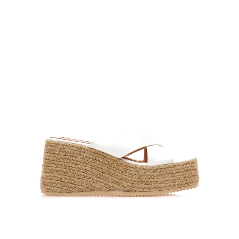 Tsoukalas Εσπαντρίγιες πλατφόρμες λευκές δερματίνη με χιαστί φάσα ΛΕΥΚΟ