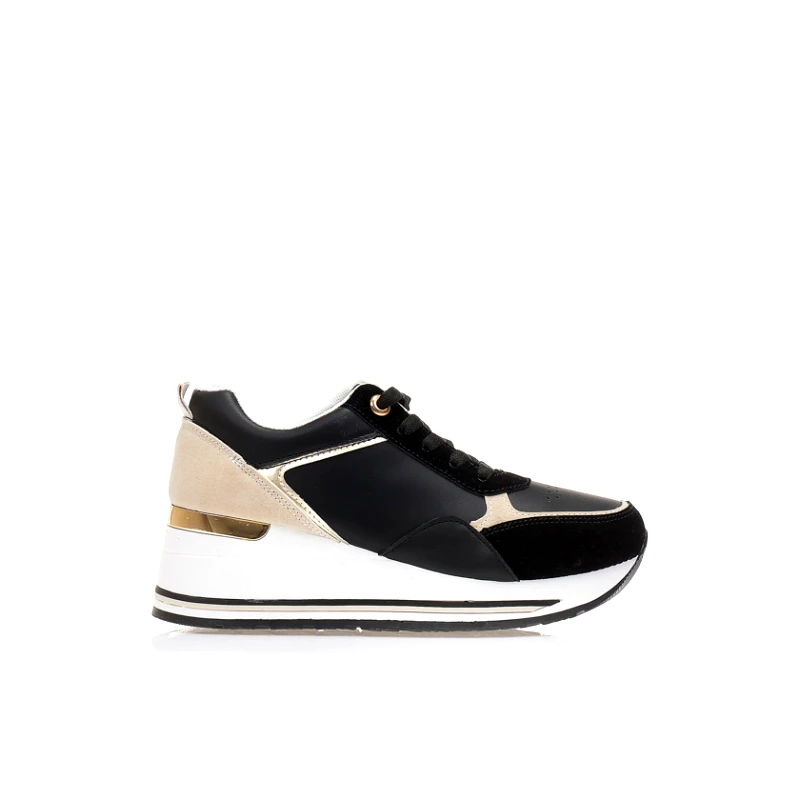 Tsoukalas Αθλητικά μαύρα δερματίνη και σουέτ με χρυσές και πούρο λεπτομέρειες ΜΑΥΡΟ