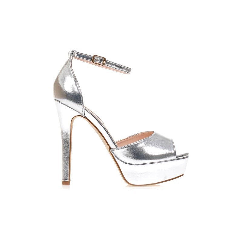 Tsoukalas Πέδιλα ασημί δερματίνη με φαρδιά φάσα και φιάπα ΑΣΗΜΙ