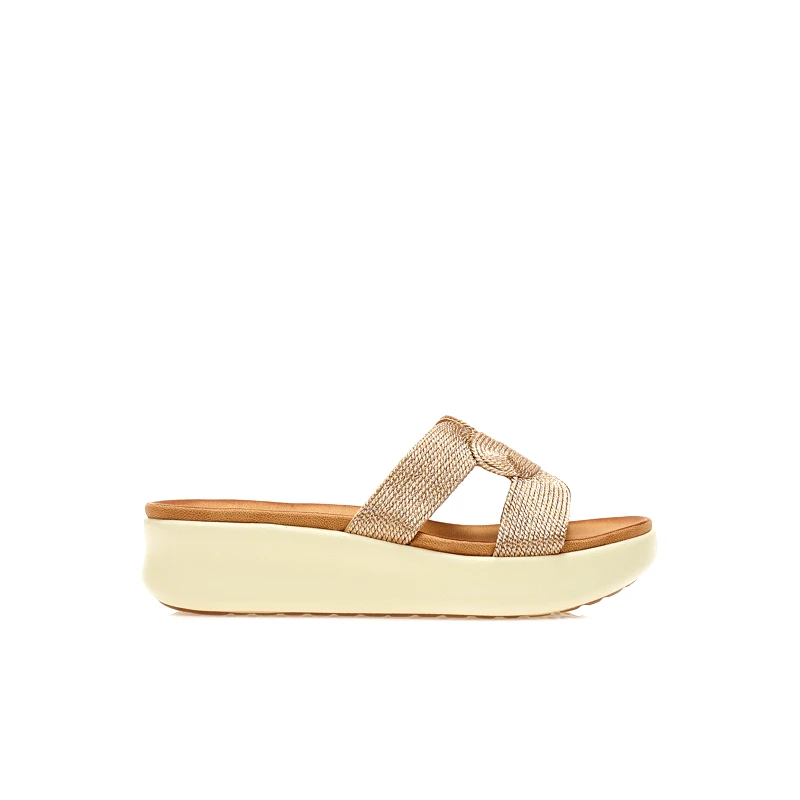 Tsoukalas Flatforms μπρονζέ δερματίνη με σχέδιο πλέξη στην φάσα ΜΠΡΟΝΖΕ