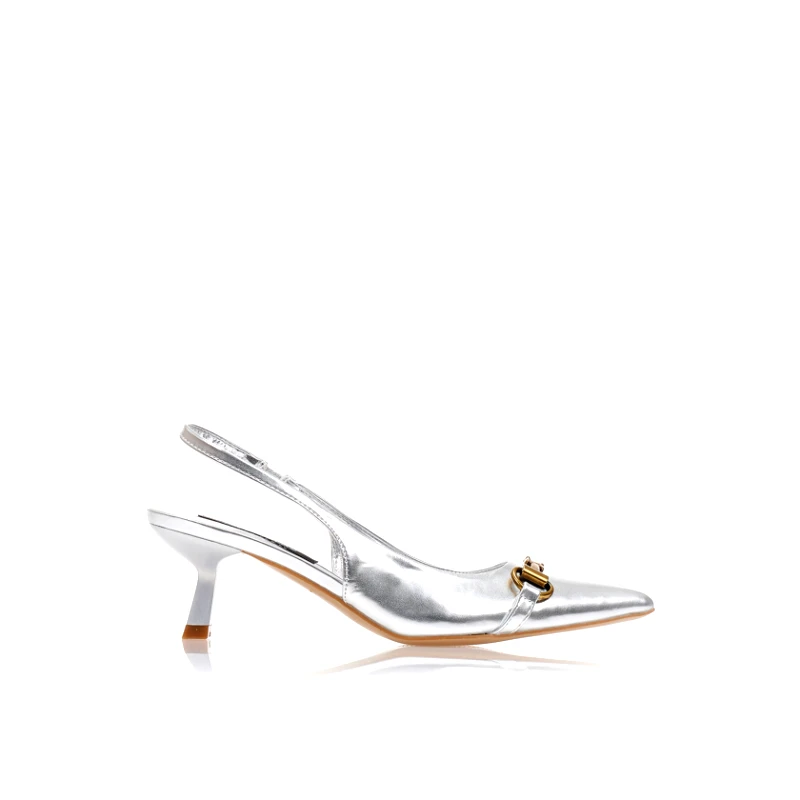 Tsoukalas Γόβες mules ασημί δερματίνη με αγκράφα μυτερές ΑΣΗΜΙ