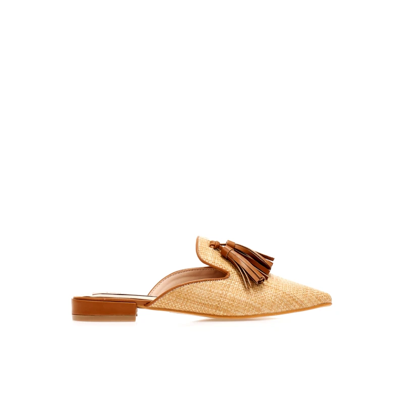 Tsoukalas Mules κάμελ ψάθινα μυτερά ΚΑΜΕΛ