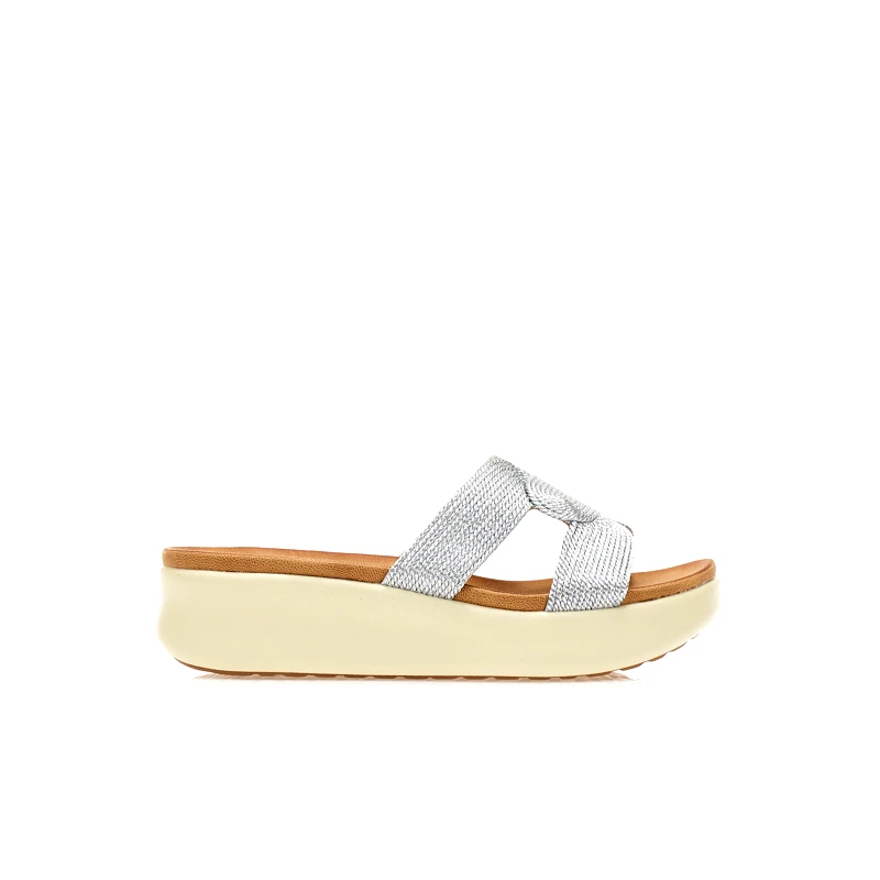 Tsoukalas Flatforms ασημί δερματίνη με σχέδιο πλέξη στην φάσα ΑΣΗΜΙ