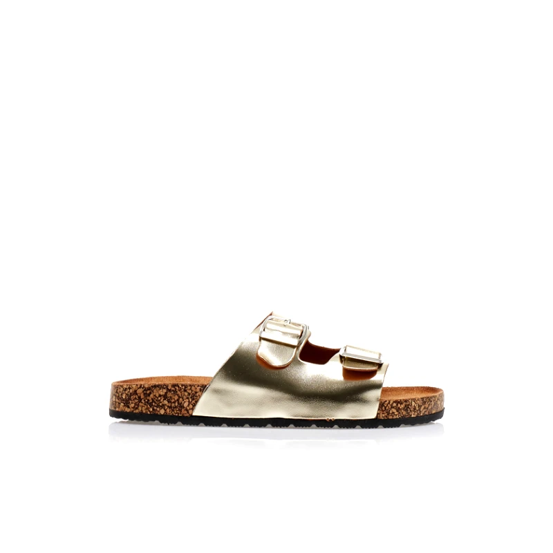 Tsoukalas Παντόφλες χρυσές δερματίνη με διπλή ρυθμιζόμενη φάσα ΧΡΥΣΟ