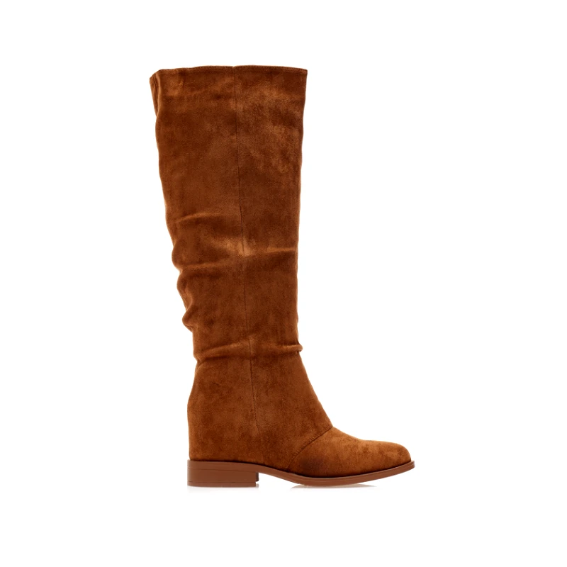 Tsoukalas Μπότες κάμελ σουέτ με φερμουάρ και εσωτερικό τακούνι ΚΑΜΕΛ