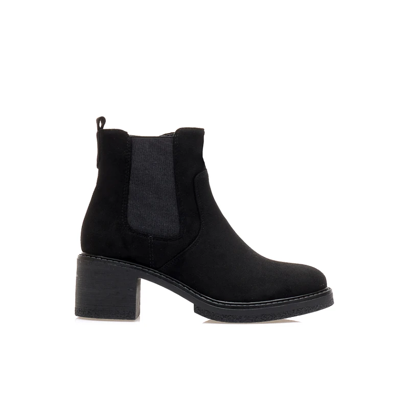 Tsoukalas Μποτάκια μαύρα σουέτ με λάστιχο και φερμουάρ ΜΑΥΡΟ