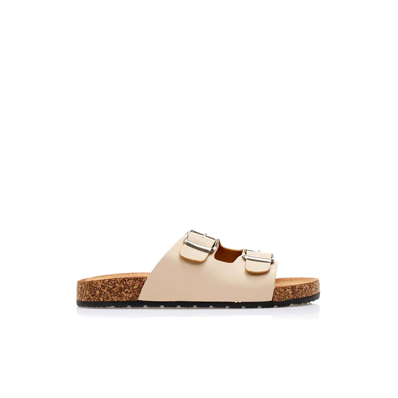 Tsoukalas Παντόφλες μπεζ δερματίνη με διπλή ρυθμιζόμενη φάσα ΜΠΕΖ