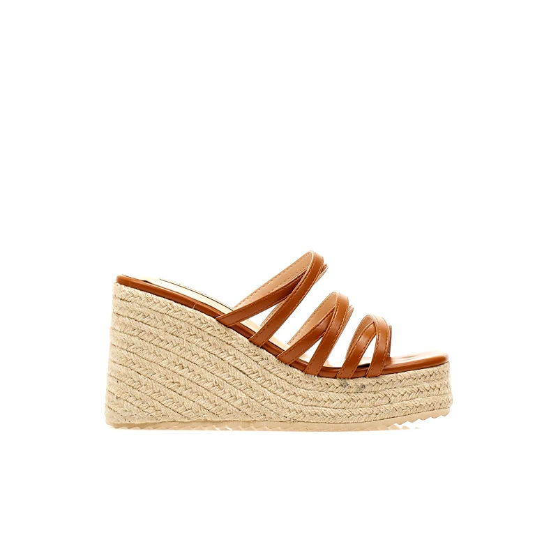 Tsoukalas Εσπαντρίγιες πλατφόρμες κάμελ δερματίνη με πολλαπλά λουράκια ΚΑΜΕΛ