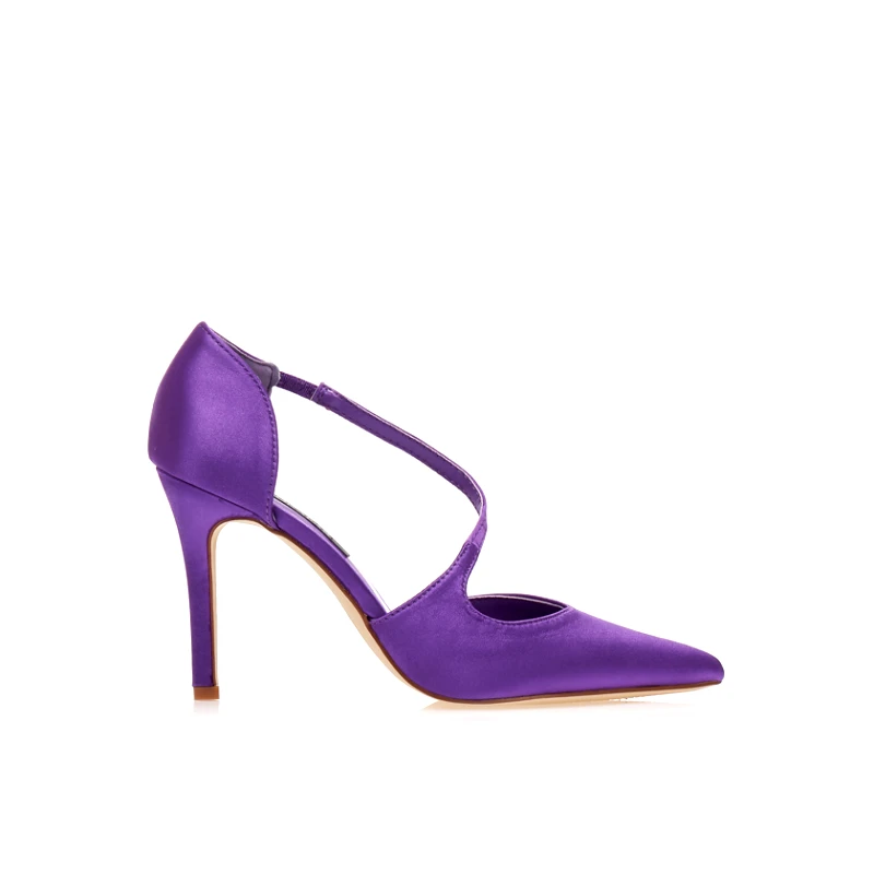 Tsoukalas Γόβες λιλά σατέν με λοξό λουράκι μυτερές ΛΙΛΑ