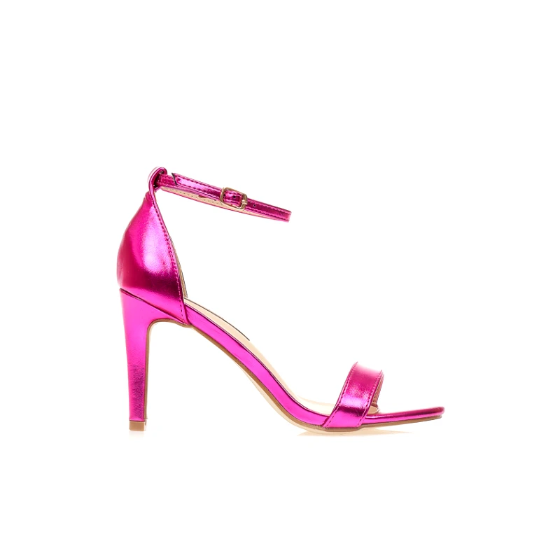 Tsoukalas Πέδιλα φούξια μεταλλιζέ δερματίνη με λουράκι στον αστράγαλο ΦΟΥΞΙΑ