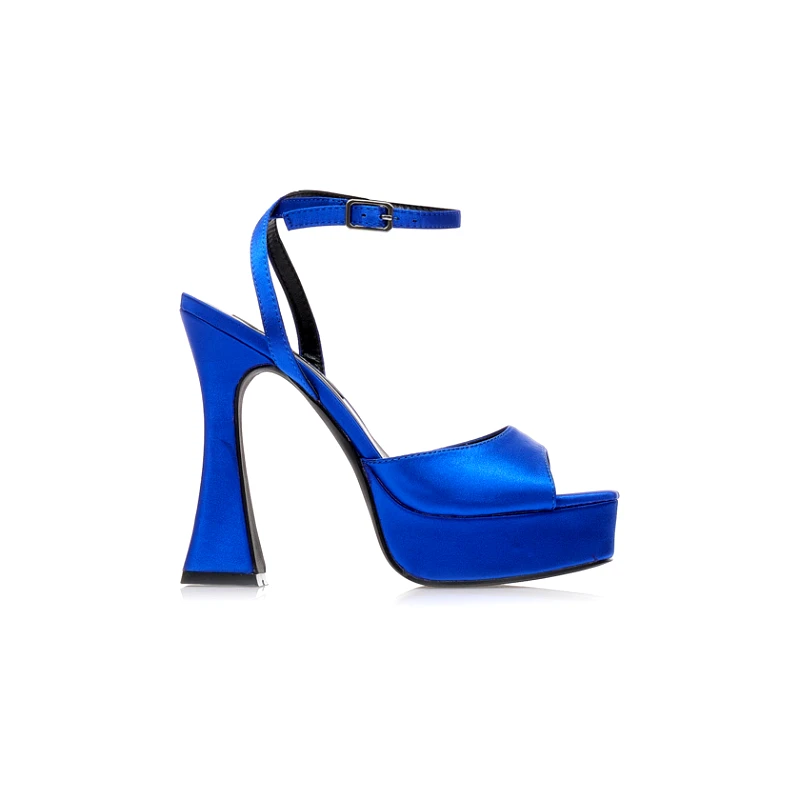 Tsoukalas Πέδιλα μπλε σατέν με φιάπα και λουράκι στον αστράγαλο ΜΠΛΕ
