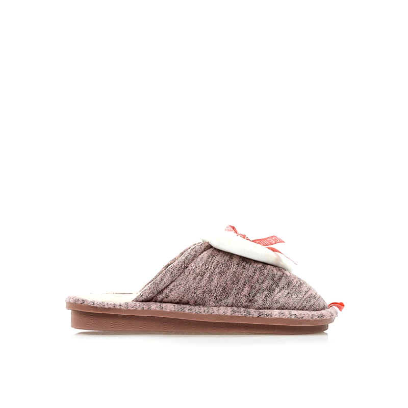 Tsoukalas Παντόφλες ροζ υφασμάτινες με γούνινο σχέδιο καρδιά και φιόγκο ΡΟΖ