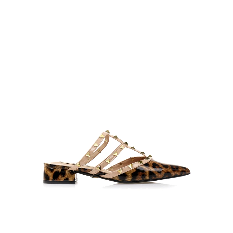 Tsoukalas Mules animal print λουστρίνι με χρυσά τρουκς ΛΕΟΠΑΡ