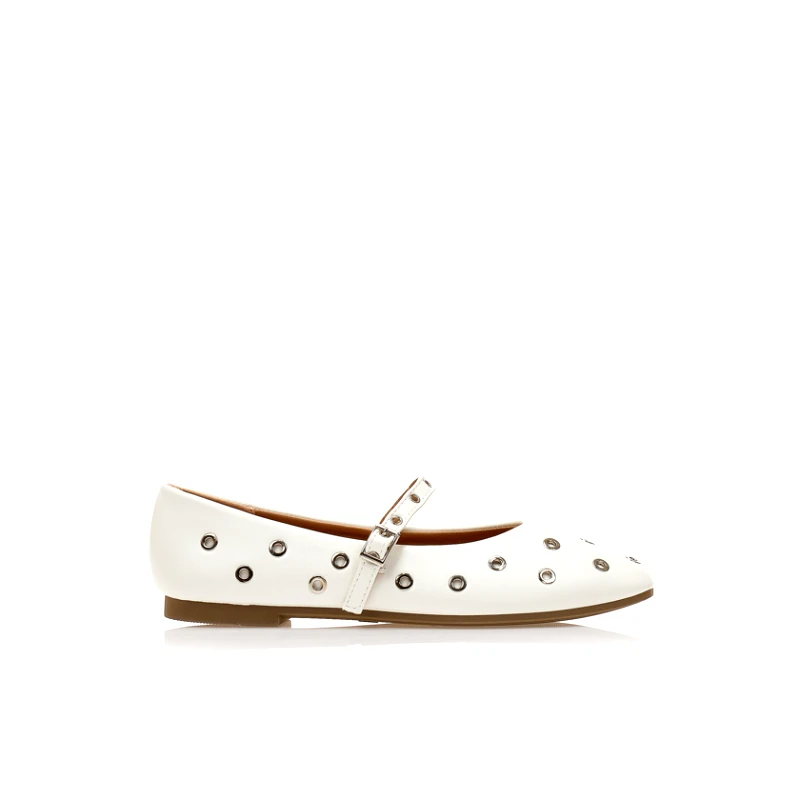 Tsoukalas Μπαλαρίνες λευκές δερματίνη με μπαρέτα και ιδιαίτερα διακοσμητικά ΛΕΥΚΟ