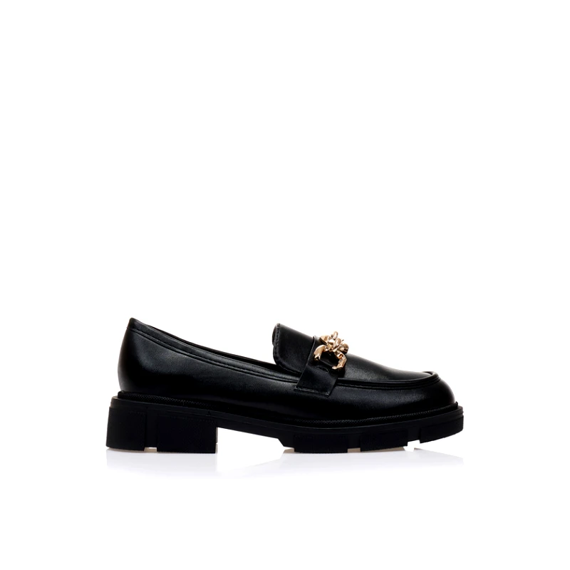 Tsoukalas Oxfords μαύρα δερματίνη με χρυσή αγκράφα ΜΑΥΡΟ