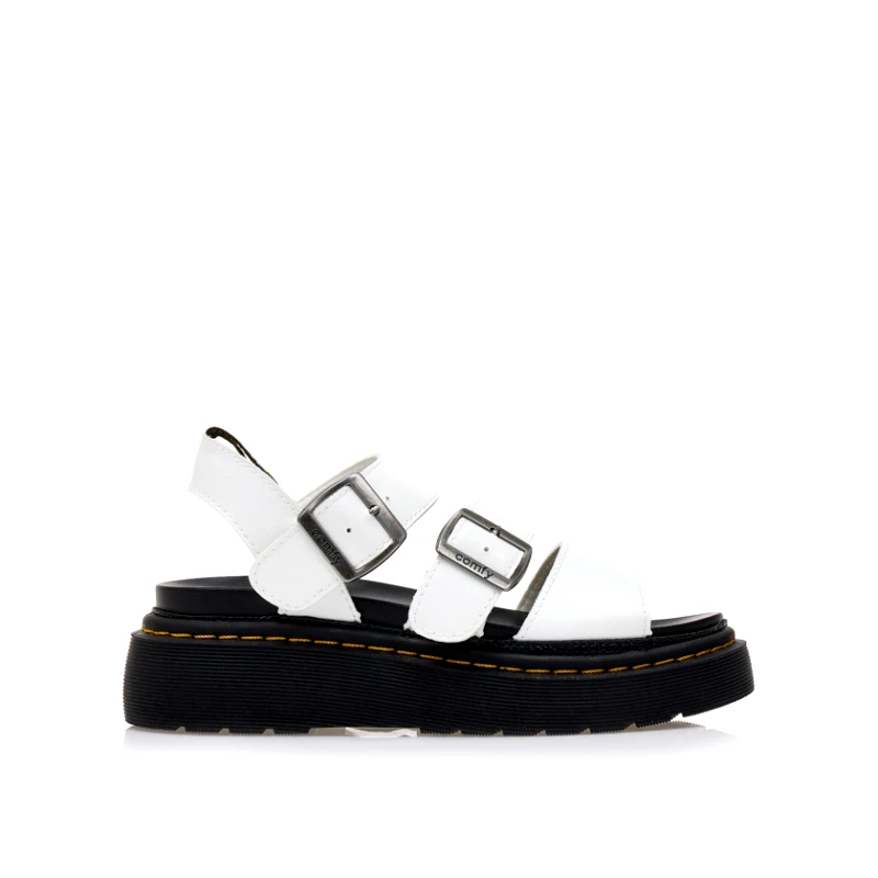 Tsoukalas Flatforms λευκά δερματίνη με πολλαπλά λουράκια ΛΕΥΚΟ
