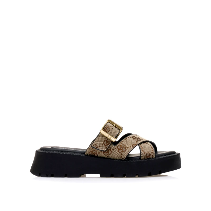 Tsoukalas Flatforms πούρο δερματίνη με χιαστί φάσα ΠΟΥΡΟ