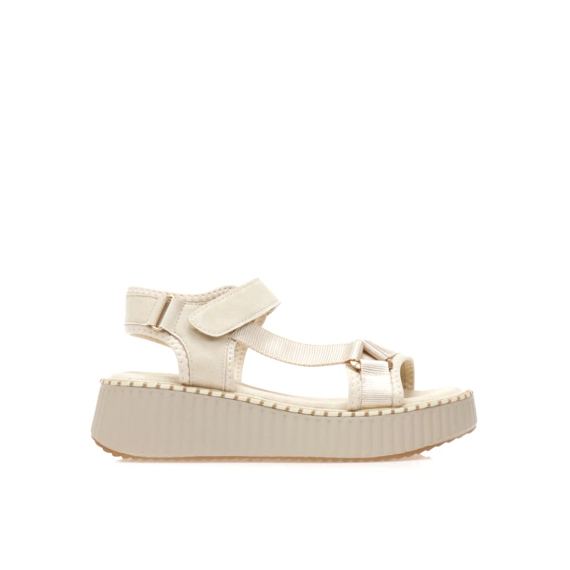 Tsoukalas Flatforms μπεζ σουέτ με σκρατς ΜΠΕΖ