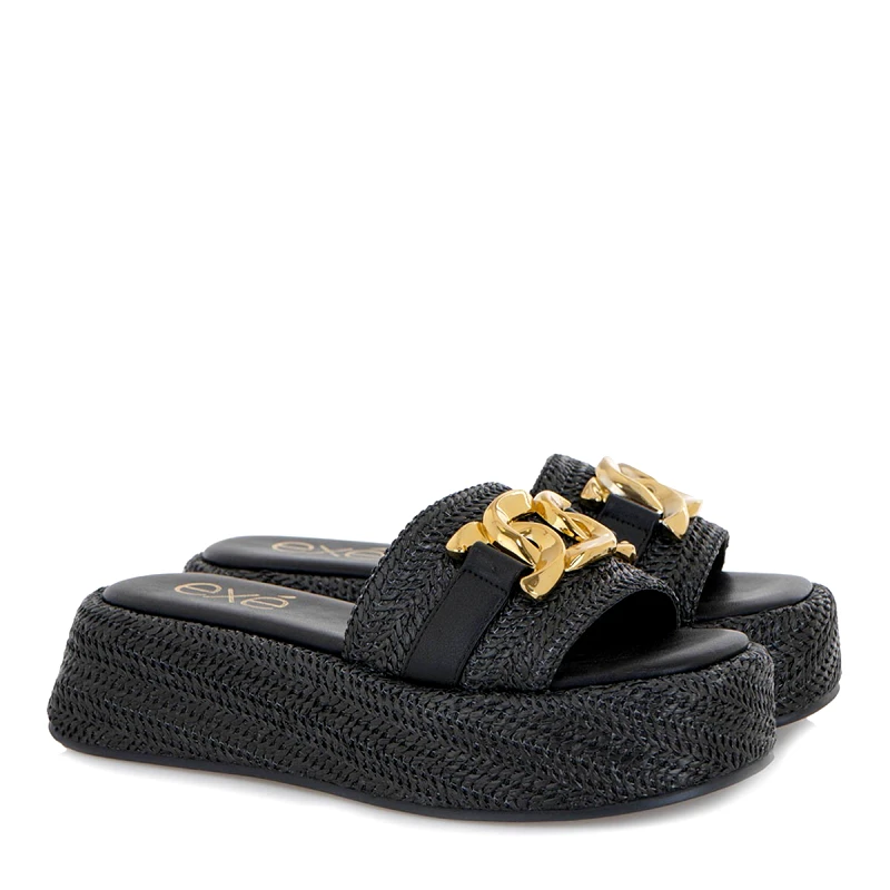 EXE EXE Shoes Γυναικεία Παντόφλας 34S-746 Μαύρο Ψάθα S434S7463H23