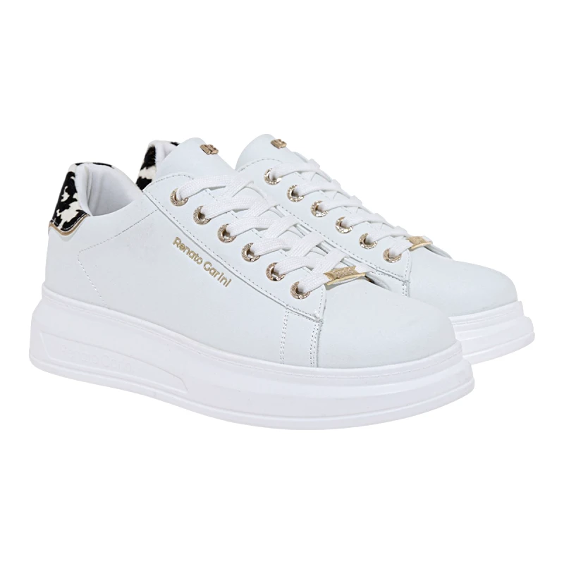 Renato Garini Renato Garini Γυναικεία Παπούτσια Sneakers 458-19R Λευκό Ανιμάλ Στάμπα Πόνυ V119R45821R6