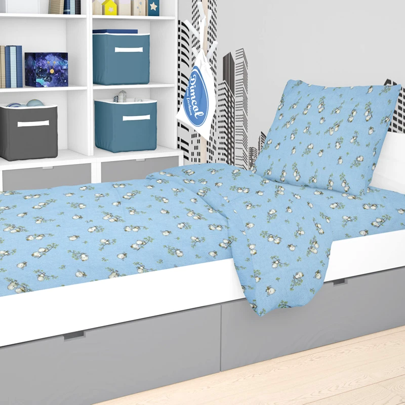 Dimcol Παπλωματοθήκη Φανελένια Μονή 160X240 Dimcol Birds 14 Μπλε (160x240)