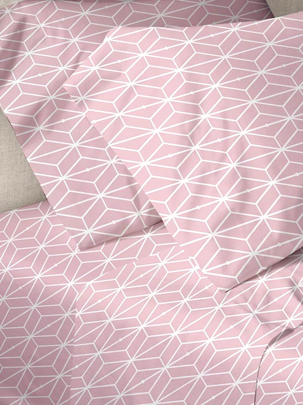 Sunshine Σεντόνια Διπλά (Σετ) 200X250 Sunshine Menta Εμπριμέ 520 Pink Χωρίς Λάστιχο (200x250)