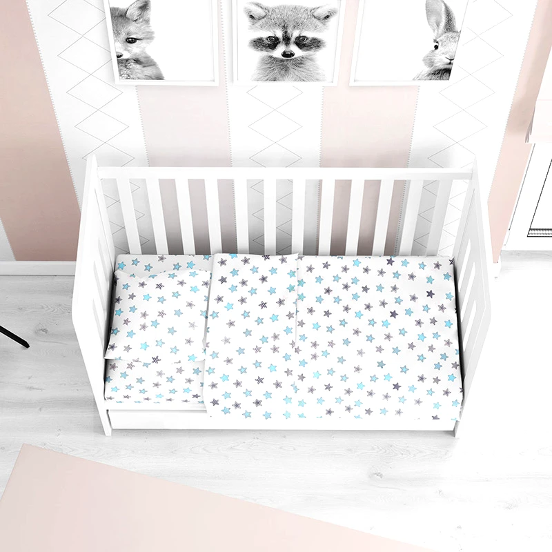 Dimcol Σεντόνια Κούνιας (Σετ) 120X160 Dimcol Star 104 Blue Χωρίς Λάστιχο (120x160)