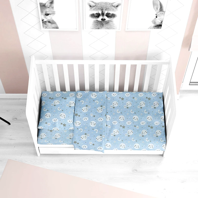 Σεντόνια Κούνιας (Σετ) 120X160 Dimcol Smile 81 Blue Χωρίς Λάστιχο (120x160) φωτογραφία