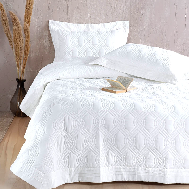 Rythmos Home Νυφικό Κουβερλί Σετ Με Σεντόνια Υπέρδιπλο (Σετ 7 Τμχ) Rythmos Reina Λευκο Χωρίς Λάστιχο